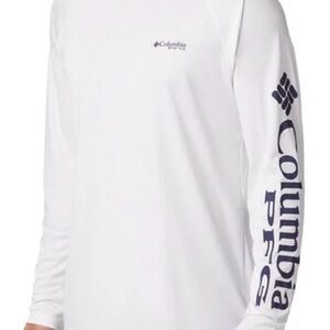 Columbia White Men’s XXL Hooded Performance Long Sleeve with Navy Sleeve Logo
